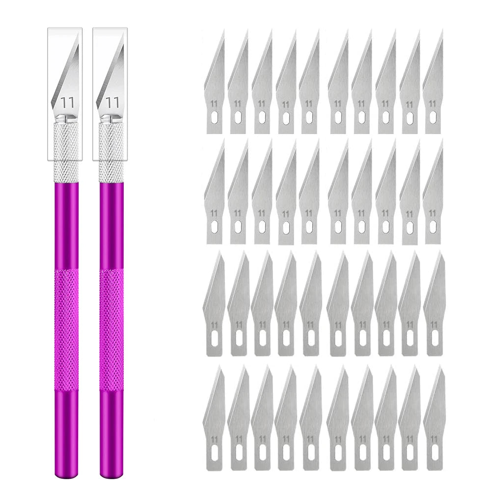 Engraving Non-Slip Metal Knife Kit + 40/10pcs #11 Blades Cutter Craft Knives for Mobile Phone PCB Repair Hand Tools Pi-Mart