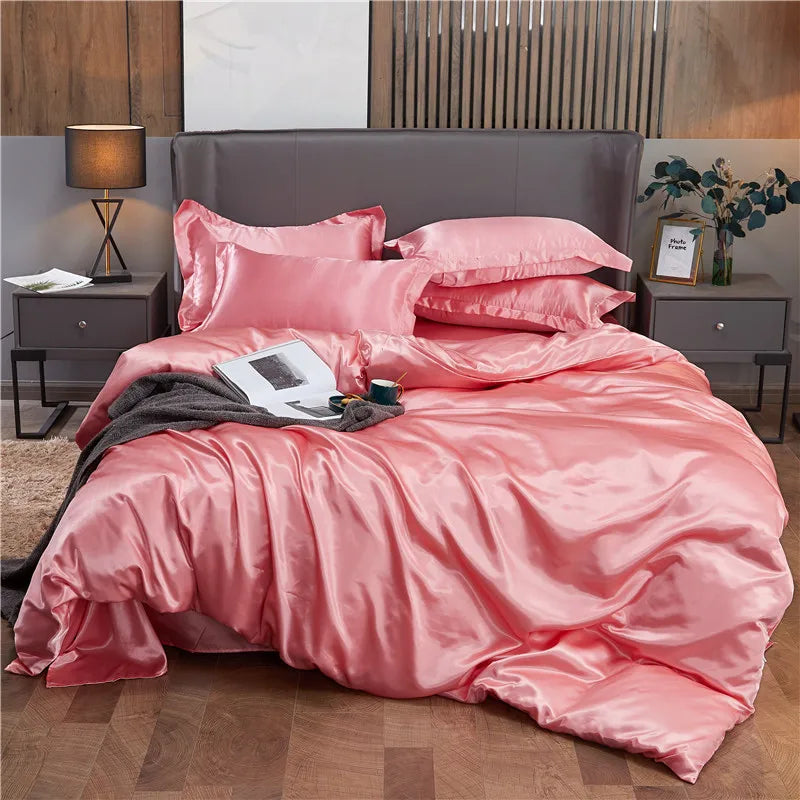 Luxury Rayon Satin Duvet Cover Queen High Quality King Size Smooth Quilt Cover Solid High End Single Double Comforter Cover Pi-Mart