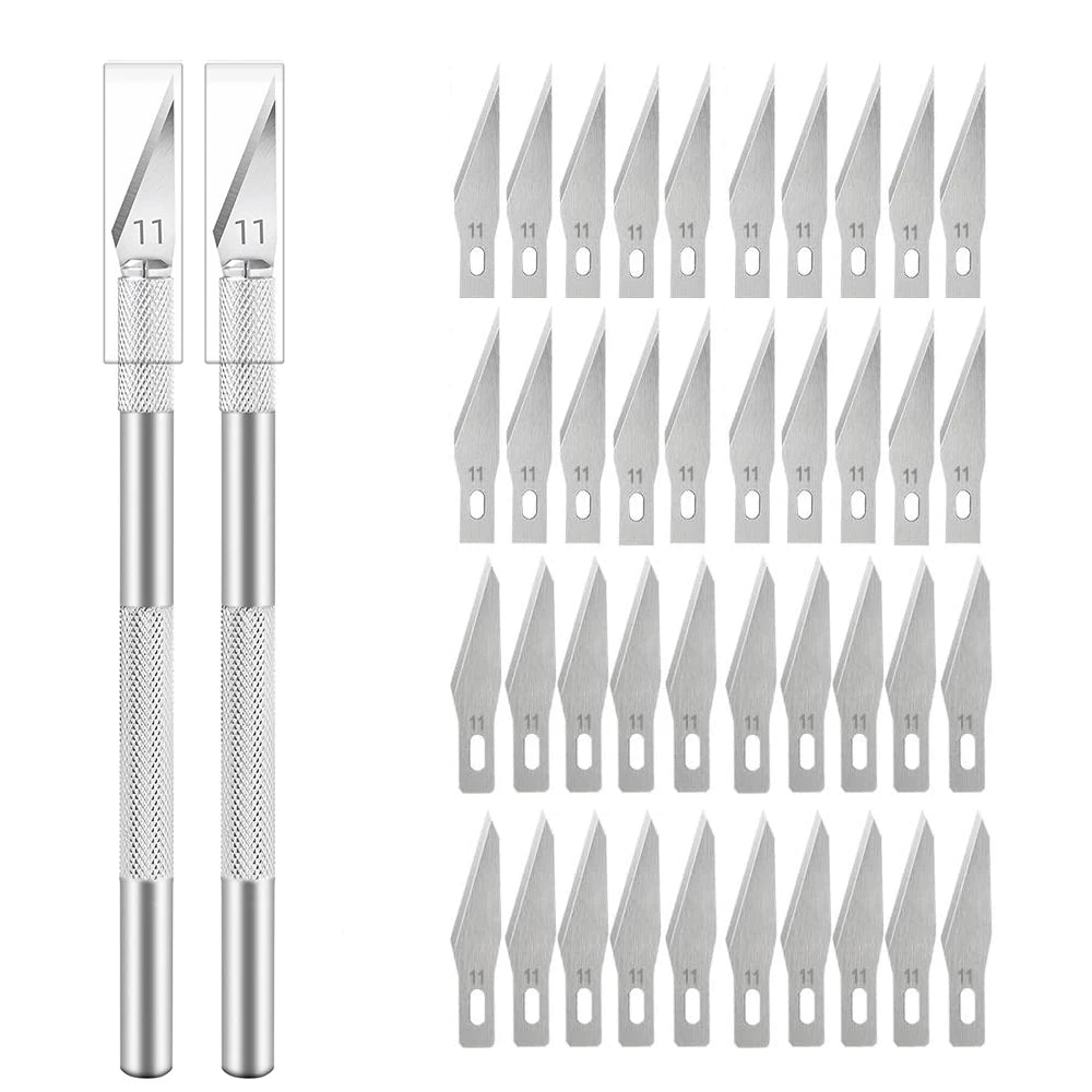 Engraving Non-Slip Metal Knife Kit + 40/10pcs #11 Blades Cutter Craft Knives for Mobile Phone PCB Repair Hand Tools Pi-Mart