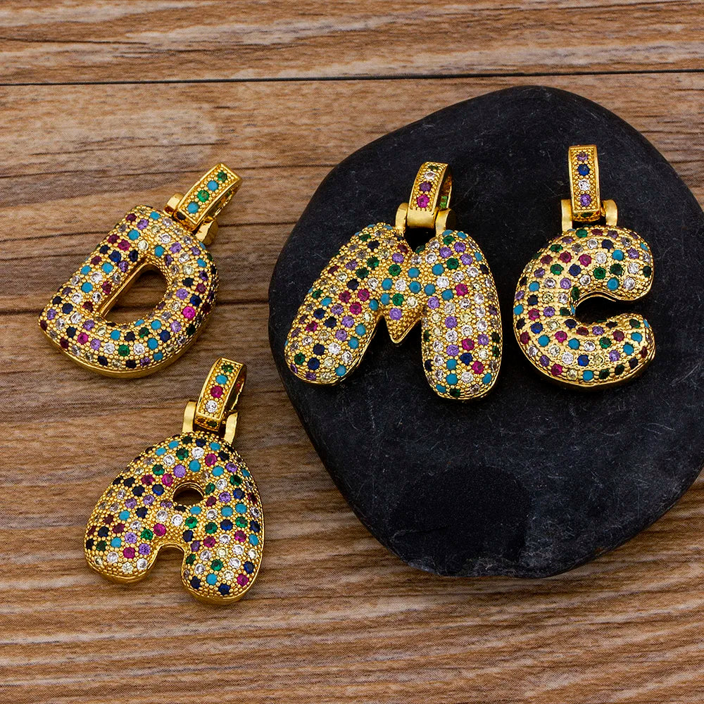 Nidin Fashion Luxury 26 Letters Copper Zircon Pendant Necklace for Women Rainbow Initials Name Necklace Wedding Party Jewelry Pi-Mart