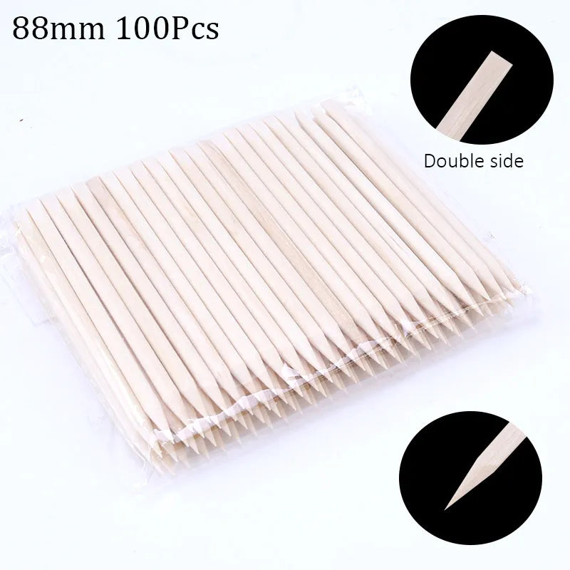 100/50pcs Nail Art Pusher Orange Wood Sticks Cuticle Pusher Remover Rhinestones Dotting Removal Manicure Pedicure Care Tools Tri Light Beauty