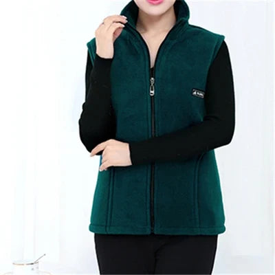 plus Size Women's Polar Fleece Vest Sleeveless Large Zipper Jacket Autumn Fashion Leisure Gilet for Women LadyShow.Store