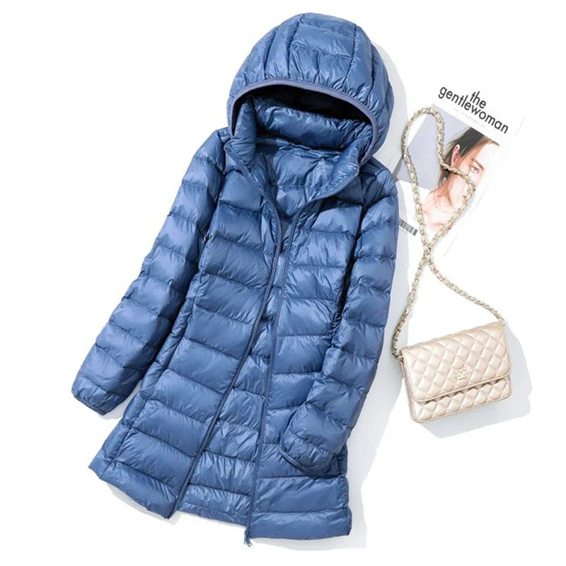 SEDUTMO Winter Long Womens Down Coat  Ultra Light Thin Puffer Jacket Slim Casual Remove Hooded Parka ED1580 LadyShow.Store