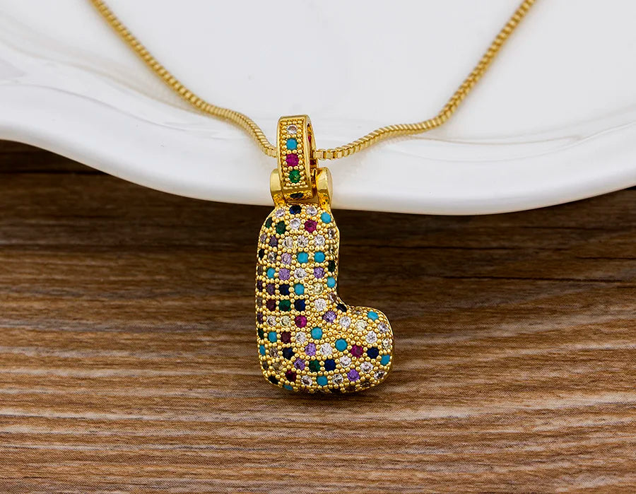 Nidin Fashion Luxury 26 Letters Copper Zircon Pendant Necklace for Women Rainbow Initials Name Necklace Wedding Party Jewelry Pi-Mart