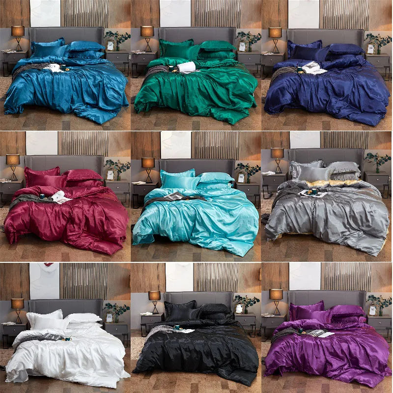 Luxury Rayon Satin Duvet Cover Queen High Quality King Size Smooth Quilt Cover Solid High End Single Double Comforter Cover Pi-Mart