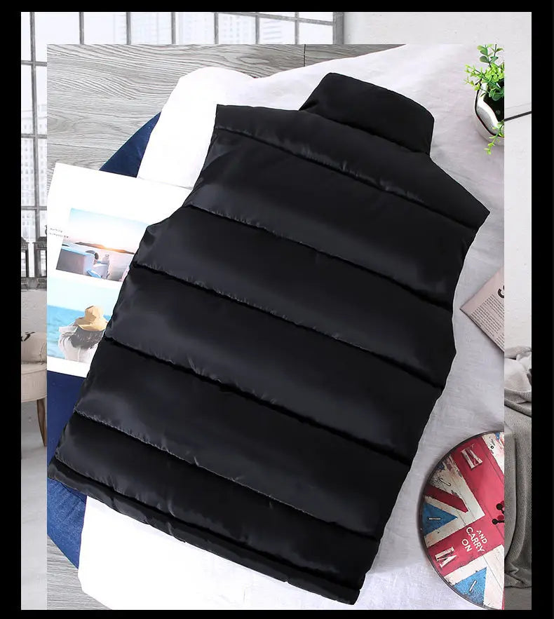 White Vest Jacket Men Slim Fit Stand Collar Sleeveless Puffer Jackets Spring Autumn Casual Waistcoat Men Warm Coat 2023 Trends Pi-Mart