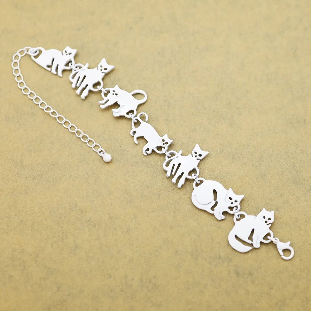 Clearance_Cat Pendant Charm Chain Link Bracelets For Women Cowgirl Cuff Bangles Fashion Jewelry Egyptian Bastet Pulseira Accesso Pi-Mart