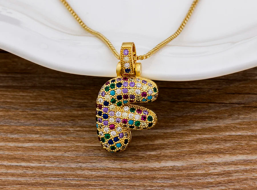 Nidin Fashion Luxury 26 Letters Copper Zircon Pendant Necklace for Women Rainbow Initials Name Necklace Wedding Party Jewelry Pi-Mart