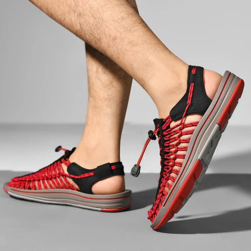 Summer Men Sandals Fashion Handmade Weaving Design Beach Sandals Breathable Casual Flat Sandals Outdoor Couples Sandals Size Pi-Mart