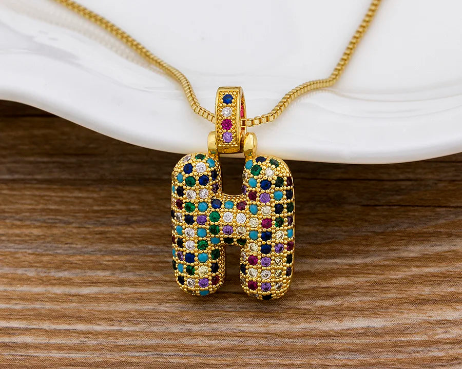 Nidin Fashion Luxury 26 Letters Copper Zircon Pendant Necklace for Women Rainbow Initials Name Necklace Wedding Party Jewelry Pi-Mart