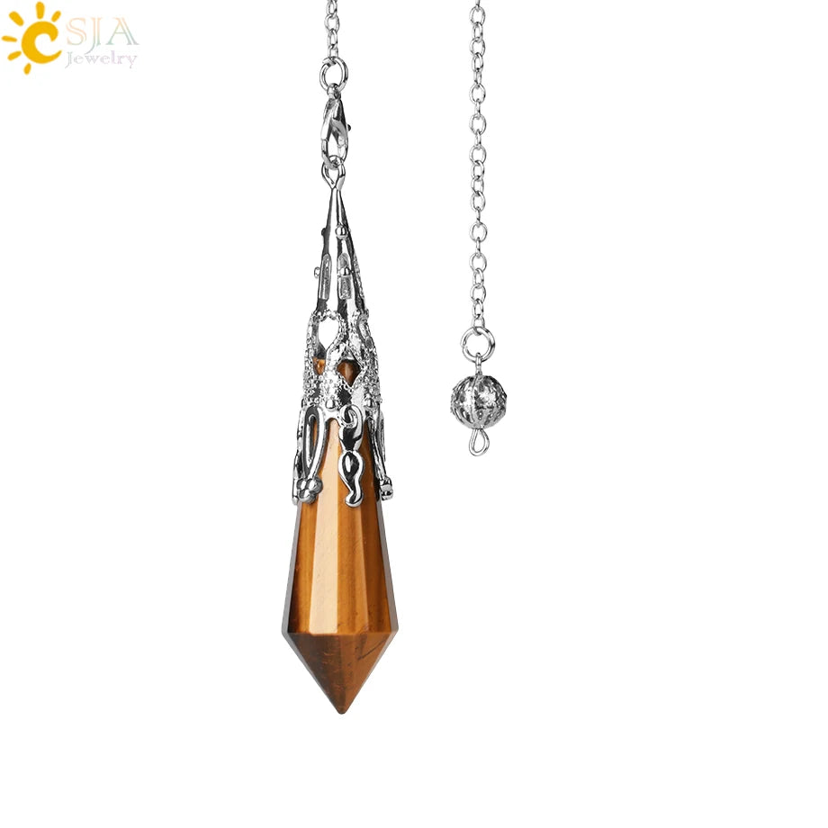 CSJA Natural Stone Crystal Pendulum for Dowsing Antique Pendant Amulet Crystals Divination Pink Quartz Pendulums Pendules G891 Pi-Mart