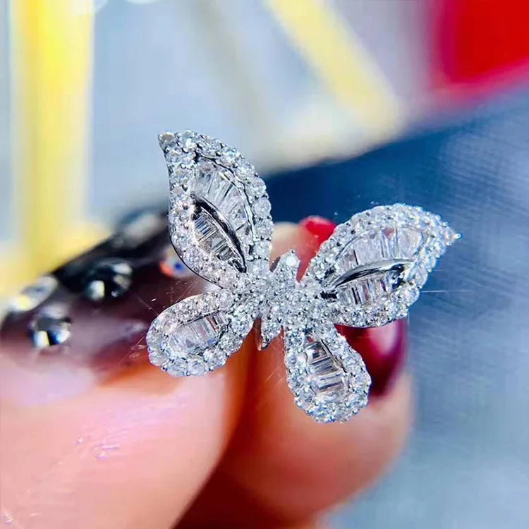 2026 New Trendy Butterfly silver color cute Fashion Ring For Women Party Gift  Jewelry Wholesale R6134 Pi-Mart