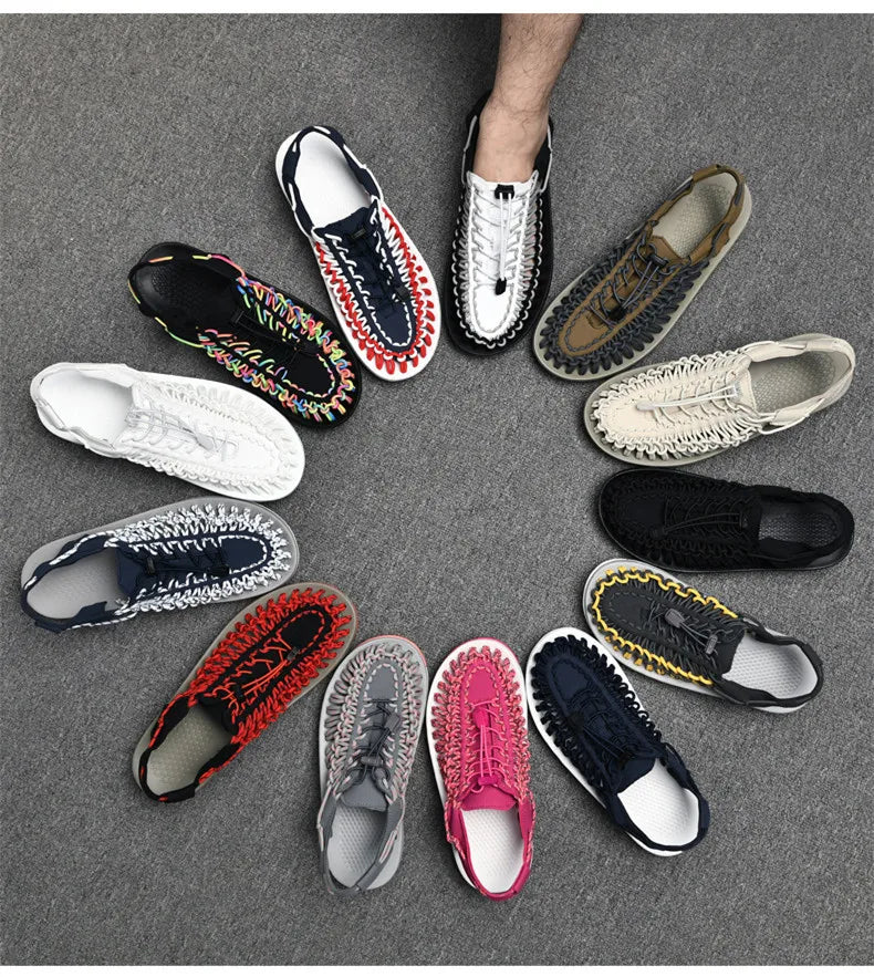 Summer Men Sandals Fashion Handmade Weaving Design Beach Sandals Breathable Casual Flat Sandals Outdoor Couples Sandals Size Pi-Mart