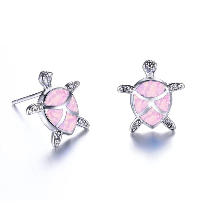 Cute Sea Turtle Stud Earring For Women Fashion Imitation Blue Fire Opal Screw Back Earrings For Women Wedding Band Jewelry Gifts Pi-Mart