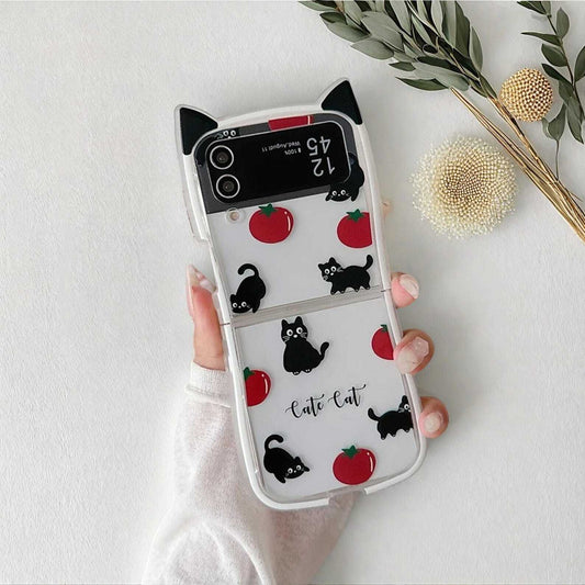 Cute Tomato Cat Phone Case with Ears for Samsung Galaxy Z Flip 3 4 5 6 - Fun Shockproof Protective Cover for Cat Lovers LuxuryLifeWay Online Store