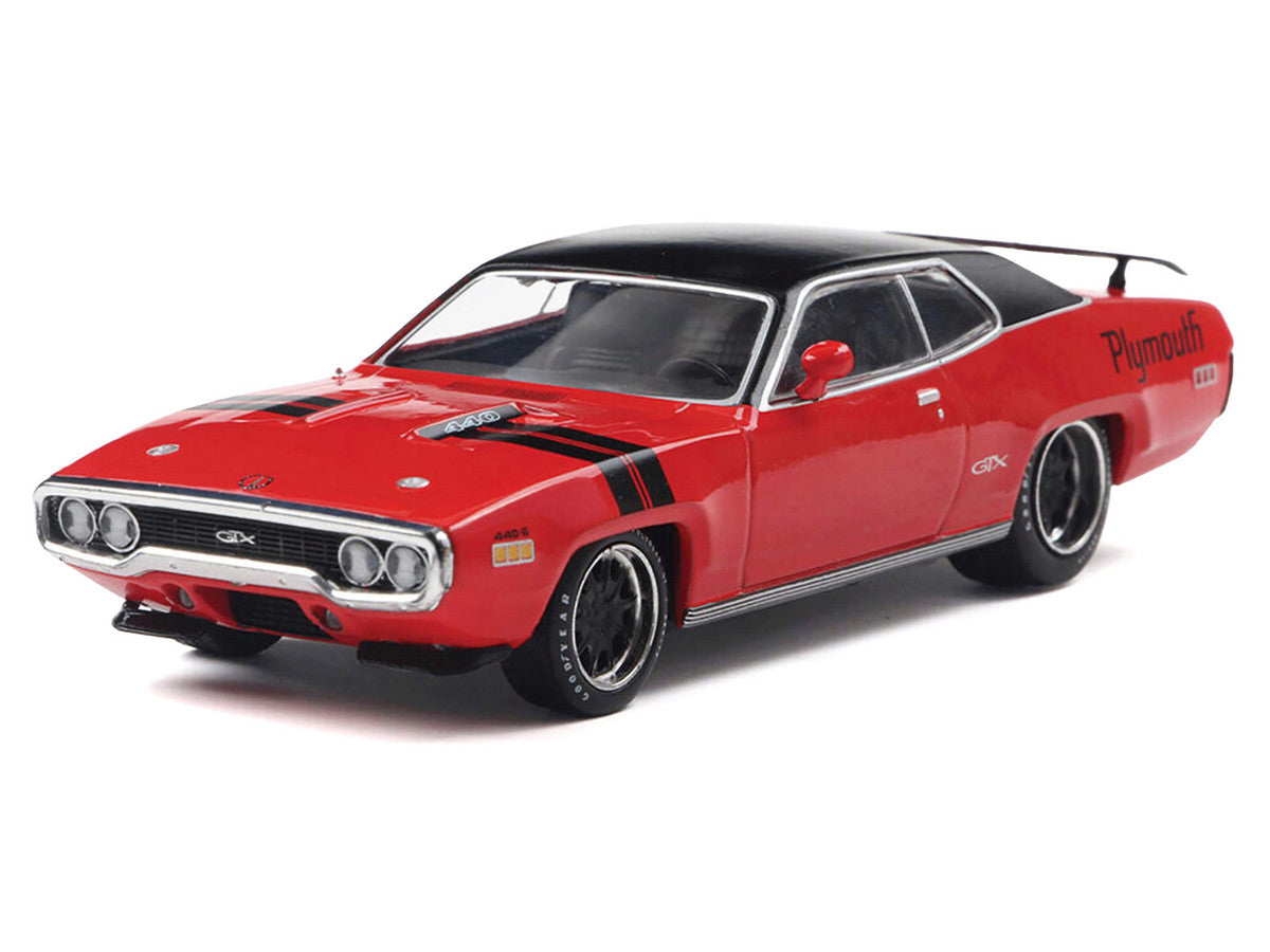 1971 Plymouth GTX Rally Red with Black Top and Stripes 1/43 Diecast Model by IXO Models LuxuryLifeWay Online Store