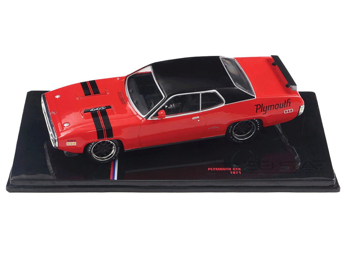 1971 Plymouth GTX Rally Red with Black Top and Stripes 1/43 Diecast Model by IXO Models LuxuryLifeWay Online Store