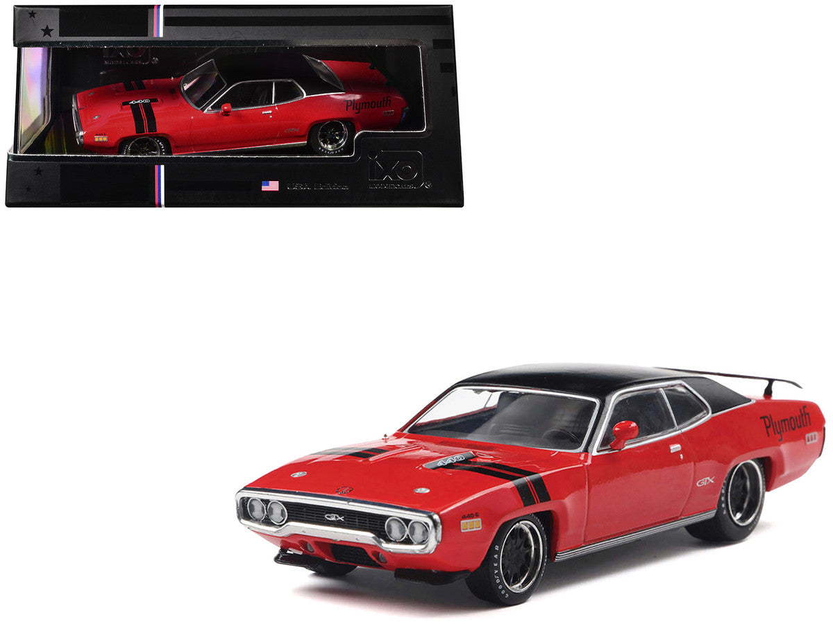 1971 Plymouth GTX Rally Red with Black Top and Stripes 1/43 Diecast Model by IXO Models LuxuryLifeWay Online Store