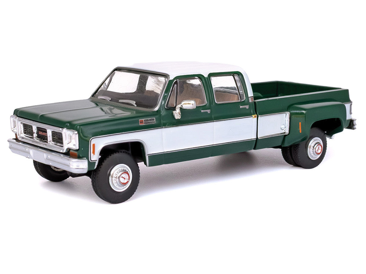 1973 GMC Sierra Grande 3500 Crew Cab Dually Pickup Truck Green and White 1/64 Diecast Model by IXO Models LuxuryLifeWay Online Store