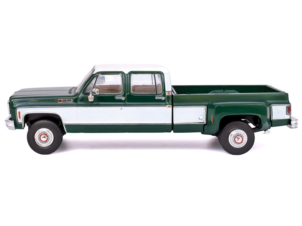 1973 GMC Sierra Grande 3500 Crew Cab Dually Pickup Truck Green and White 1/64 Diecast Model by IXO Models LuxuryLifeWay Online Store