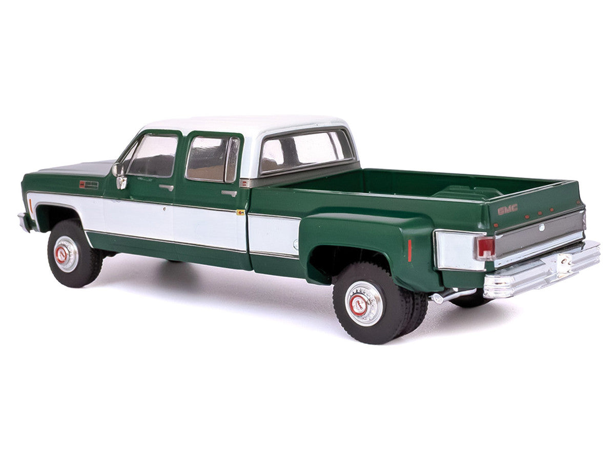 1973 GMC Sierra Grande 3500 Crew Cab Dually Pickup Truck Green and White 1/64 Diecast Model by IXO Models LuxuryLifeWay Online Store