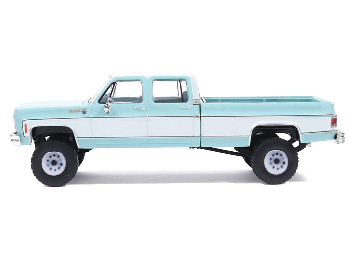 1978 Chevrolet Silverado K30 Crew Cab Pickup Truck Light Blue and White with Blue Interior 1/64 Diecast Model by IXO Models LuxuryLifeWay Online Store