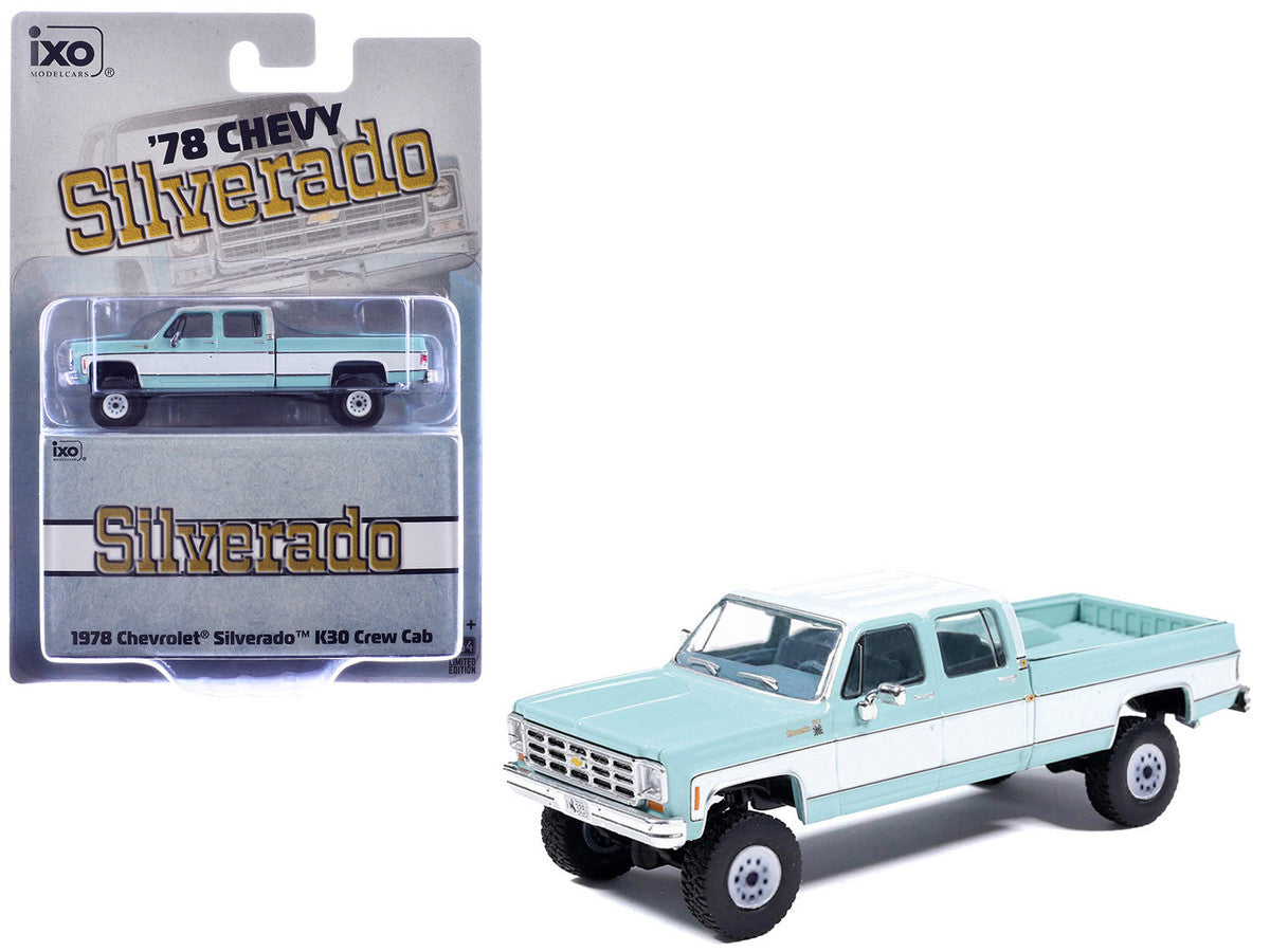 1978 Chevrolet Silverado K30 Crew Cab Pickup Truck Light Blue and White with Blue Interior 1/64 Diecast Model by IXO Models LuxuryLifeWay Online Store
