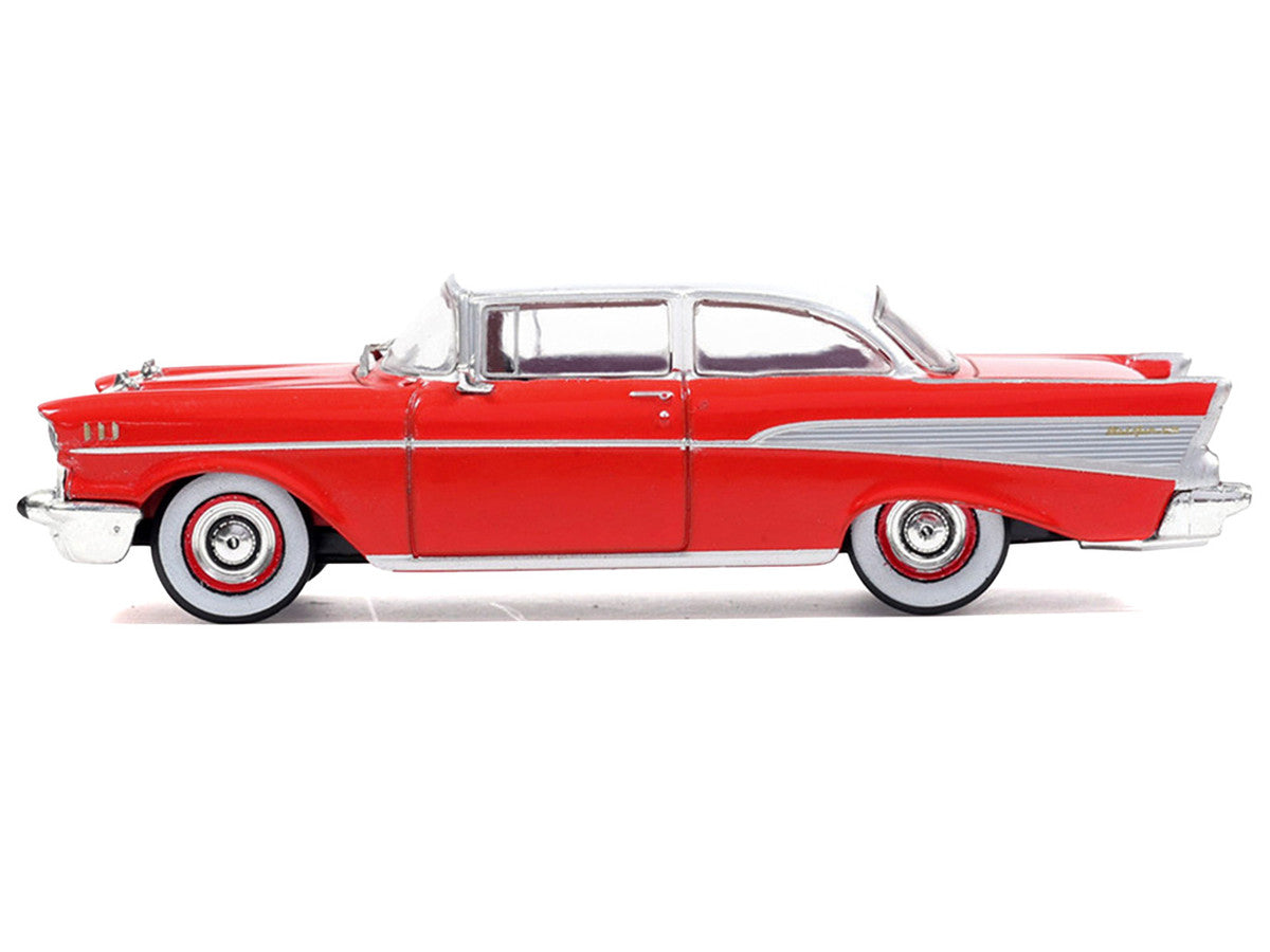 1957 Chevrolet Bel Air Red with White Top and Red Interior 1/64 Diecast Model by IXO Models LuxuryLifeWay Online Store