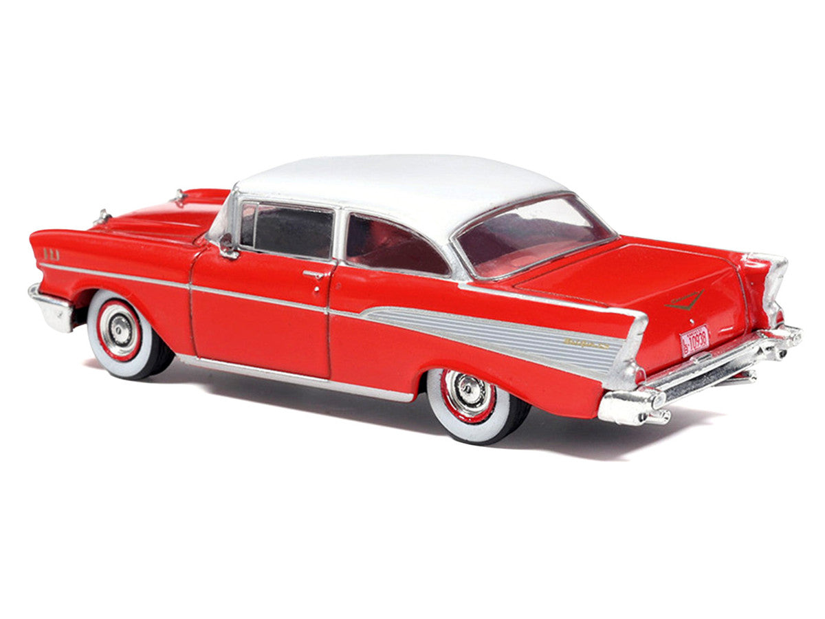 1957 Chevrolet Bel Air Red with White Top and Red Interior 1/64 Diecast Model by IXO Models LuxuryLifeWay Online Store