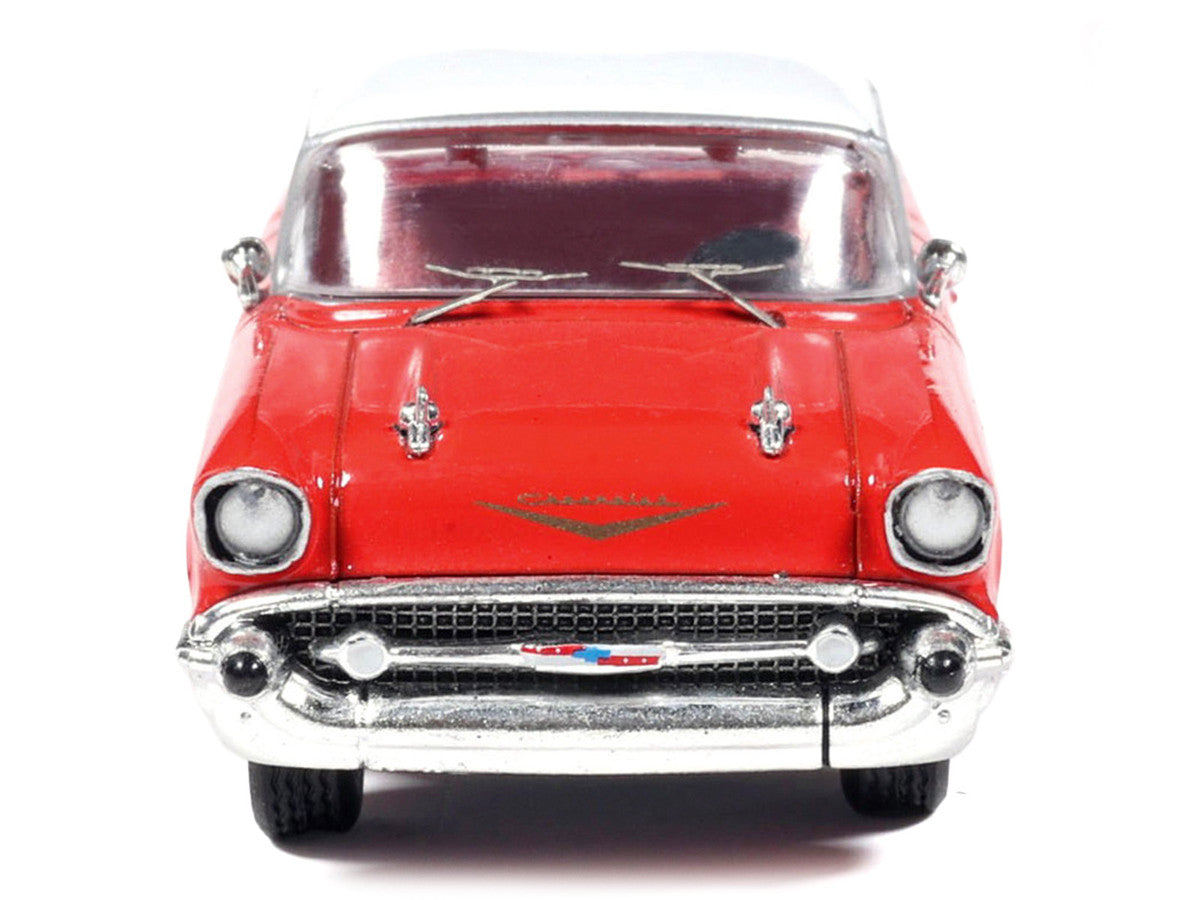 1957 Chevrolet Bel Air Red with White Top and Red Interior 1/64 Diecast Model by IXO Models LuxuryLifeWay Online Store