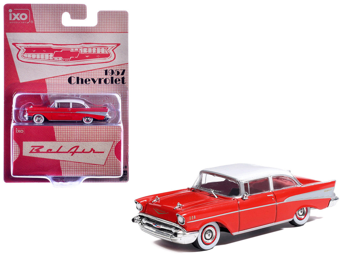 1957 Chevrolet Bel Air Red with White Top and Red Interior 1/64 Diecast Model by IXO Models LuxuryLifeWay Online Store