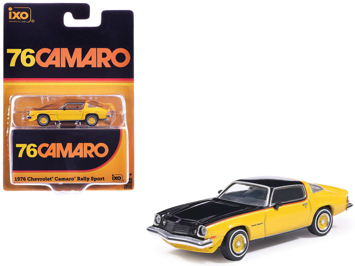 1976 Chevrolet Camaro Rally Sport Black and Yellow with Red Stripes 1/64 Diecast Model Car by IXO Models LuxuryLifeWay Online Store