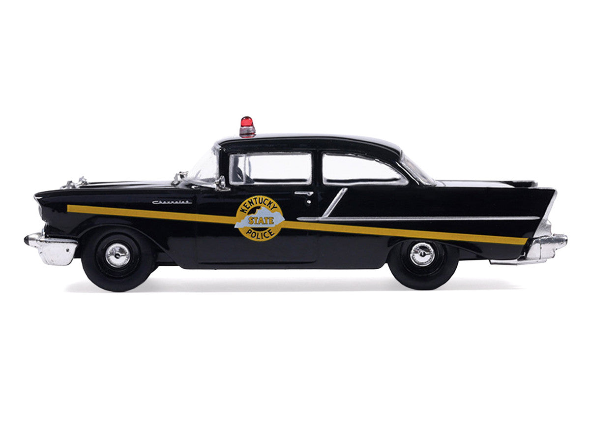 1957 Chevrolet One-Fifty Police Car "Kentucky State Police" Black with Yellow Stripes 1/64 Diecast Model Car by IXO Models LuxuryLifeWay Online Store
