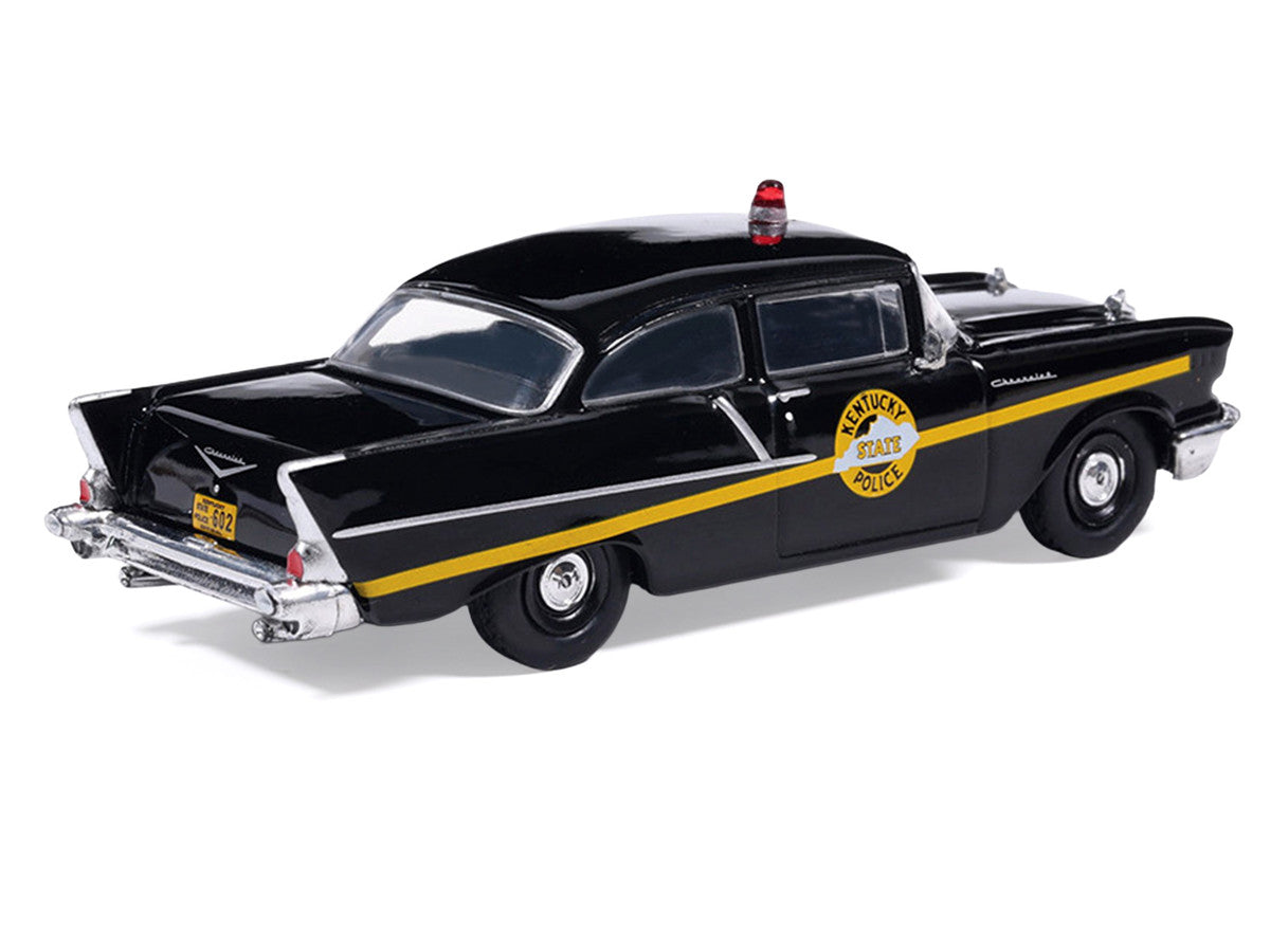 1957 Chevrolet One-Fifty Police Car "Kentucky State Police" Black with Yellow Stripes 1/64 Diecast Model Car by IXO Models LuxuryLifeWay Online Store