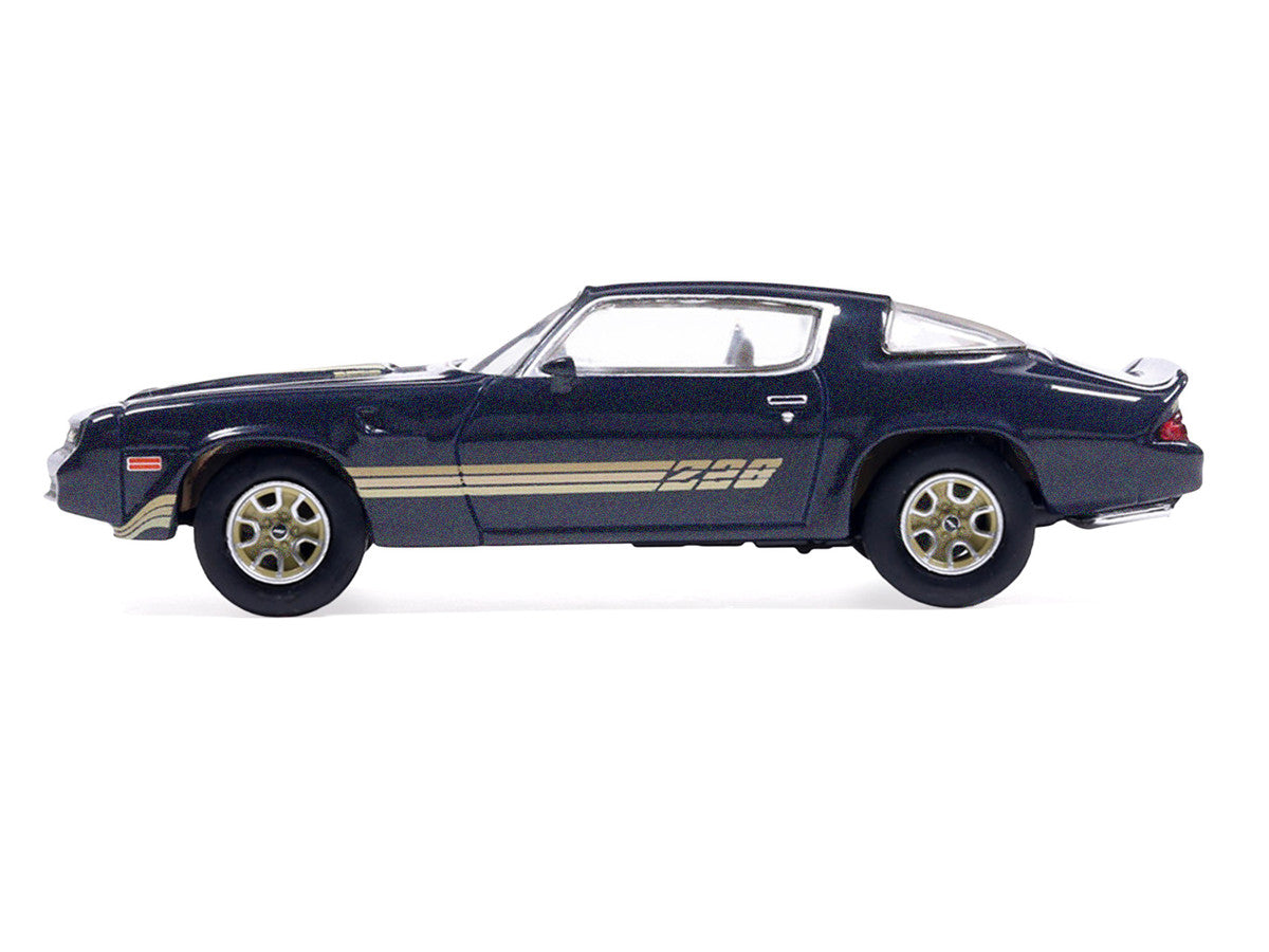 1981 Chevrolet Camaro Z28 Dark Blue Metallic with Gold Stripes and Interior 1/64 Diecast Model Car by IXO Models LuxuryLifeWay Online Store