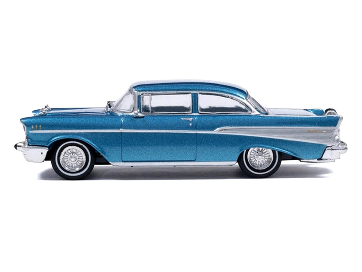 1957 Chevrolet Bel Air Sedan Harbor Blue Metallic with Blue Interior 1/64 Diecast Model Car by IXO Models LuxuryLifeWay Online Store