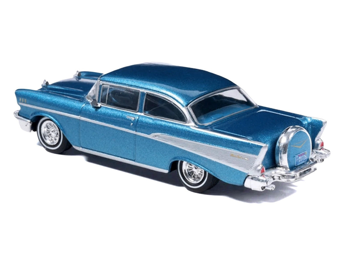 1957 Chevrolet Bel Air Sedan Harbor Blue Metallic with Blue Interior 1/64 Diecast Model Car by IXO Models LuxuryLifeWay Online Store