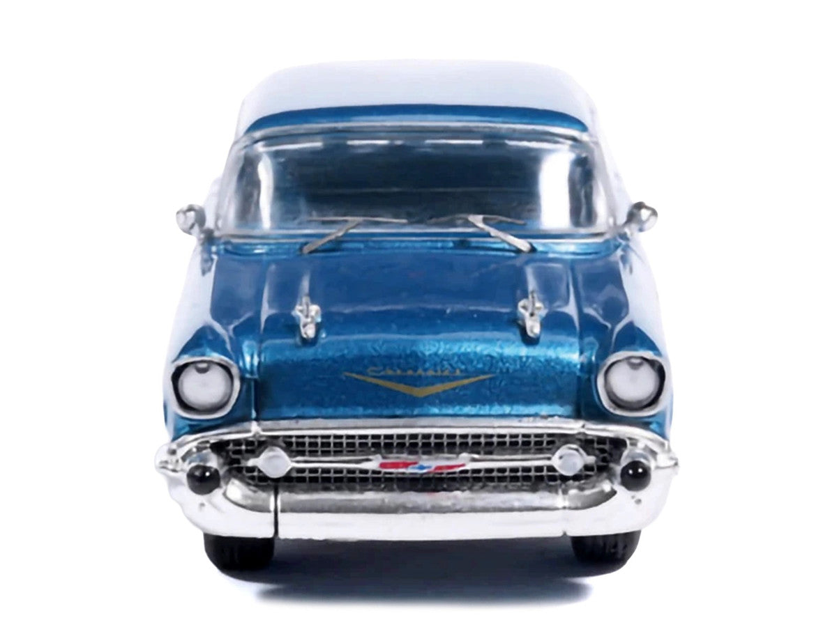 1957 Chevrolet Bel Air Sedan Harbor Blue Metallic with Blue Interior 1/64 Diecast Model Car by IXO Models LuxuryLifeWay Online Store