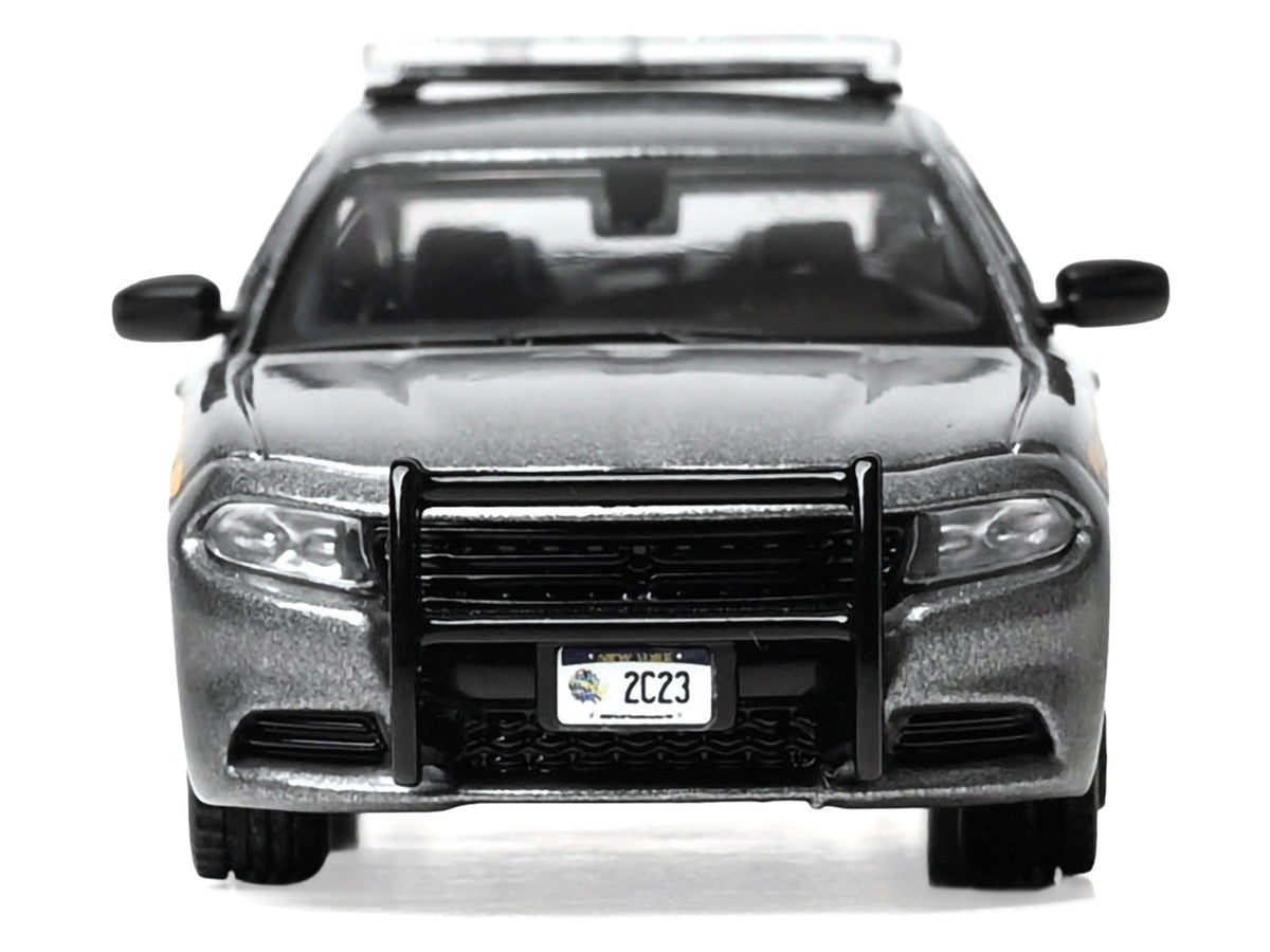 2023 Dodge Charger Pursuit "New York State Police" Gray Metallic with Yellow Stripes 1/64 Diecast Model by IXO Models LuxuryLifeWay Online Store