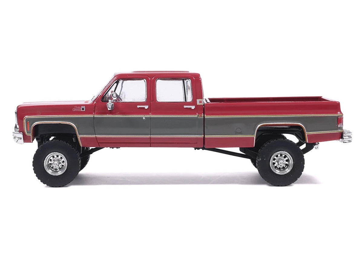 1977 GMC Sierra Grande K2500 Wideside Crew Cab Pickup Truck Dark Red Metallic with Gray Side Stripes 1/64 Diecast Model Car by IXO Models LuxuryLifeWay Online Store