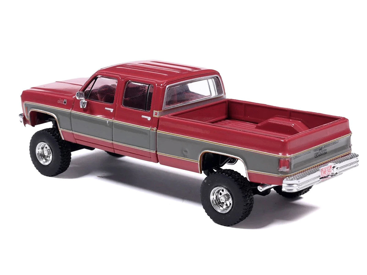 1977 GMC Sierra Grande K2500 Wideside Crew Cab Pickup Truck Dark Red Metallic with Gray Side Stripes 1/64 Diecast Model Car by IXO Models LuxuryLifeWay Online Store