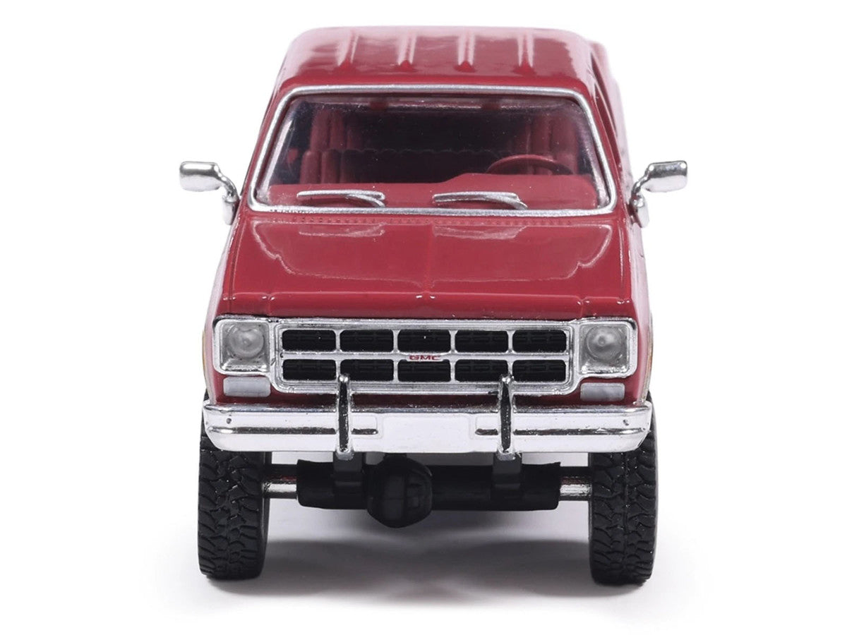 1977 GMC Sierra Grande K2500 Wideside Crew Cab Pickup Truck Dark Red Metallic with Gray Side Stripes 1/64 Diecast Model Car by IXO Models LuxuryLifeWay Online Store