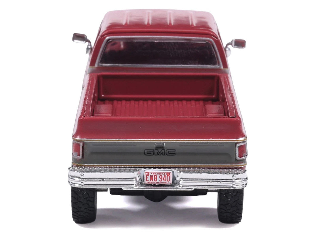 1977 GMC Sierra Grande K2500 Wideside Crew Cab Pickup Truck Dark Red Metallic with Gray Side Stripes 1/64 Diecast Model Car by IXO Models LuxuryLifeWay Online Store