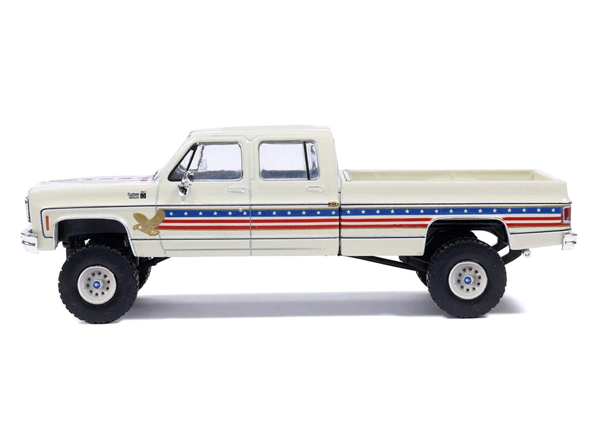 1976 Chevrolet Custom Deluxe K30 Fleetwood Pickup Truck "July 4th Exclusive" White with Graphics 1/64 Diecast Model Car by IXO Models LuxuryLifeWay Online Store