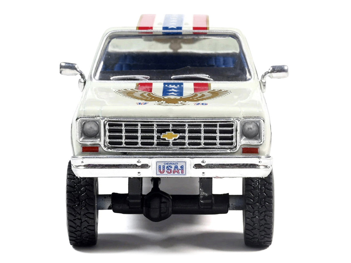 1976 Chevrolet Custom Deluxe K30 Fleetwood Pickup Truck "July 4th Exclusive" White with Graphics 1/64 Diecast Model Car by IXO Models LuxuryLifeWay Online Store