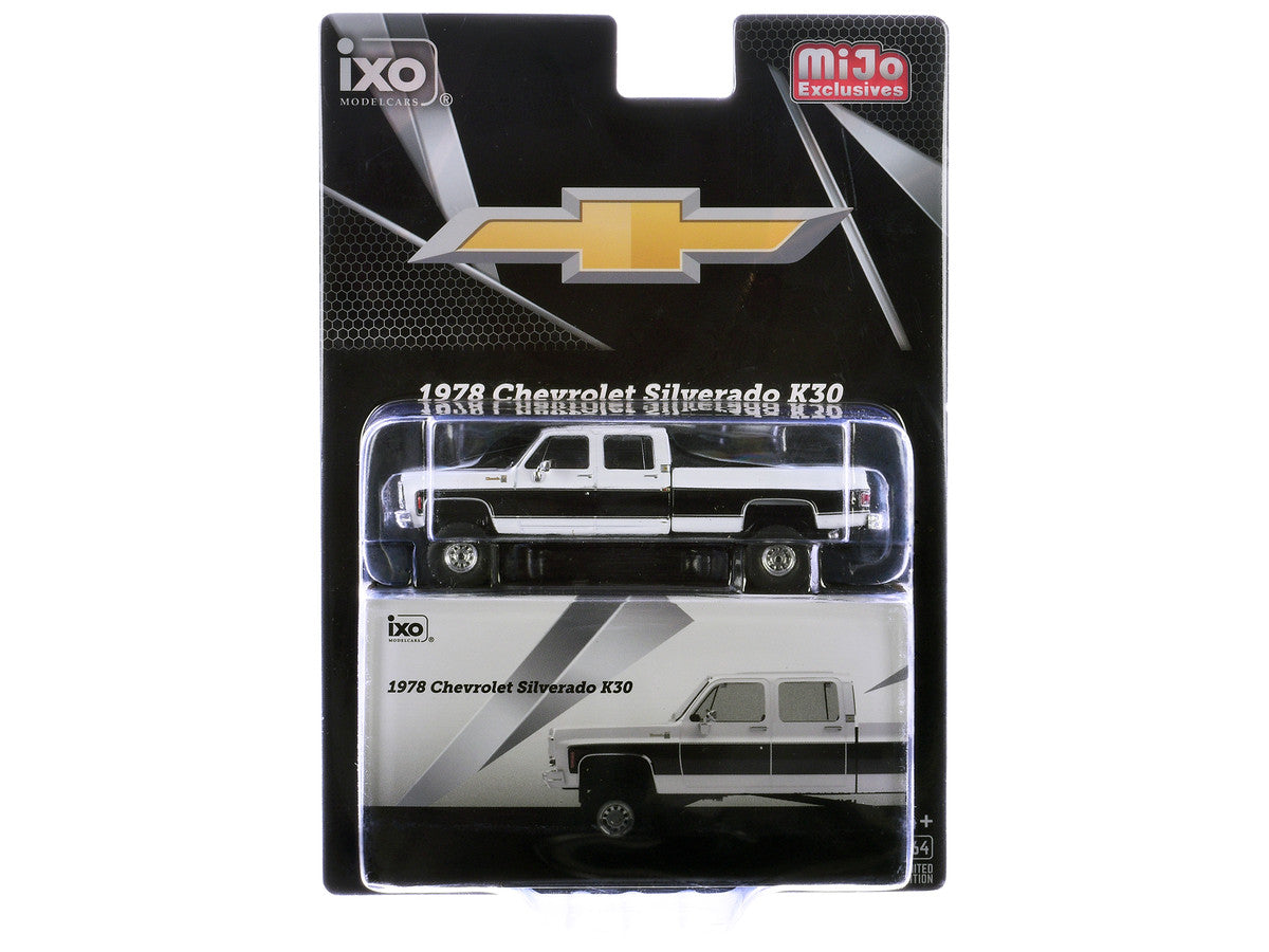 1978 Chevrolet Silverado K30 Crew Cab Pickup Truck White and Black 1/64 Diecast Model Car by IXO Models LuxuryLifeWay Online Store