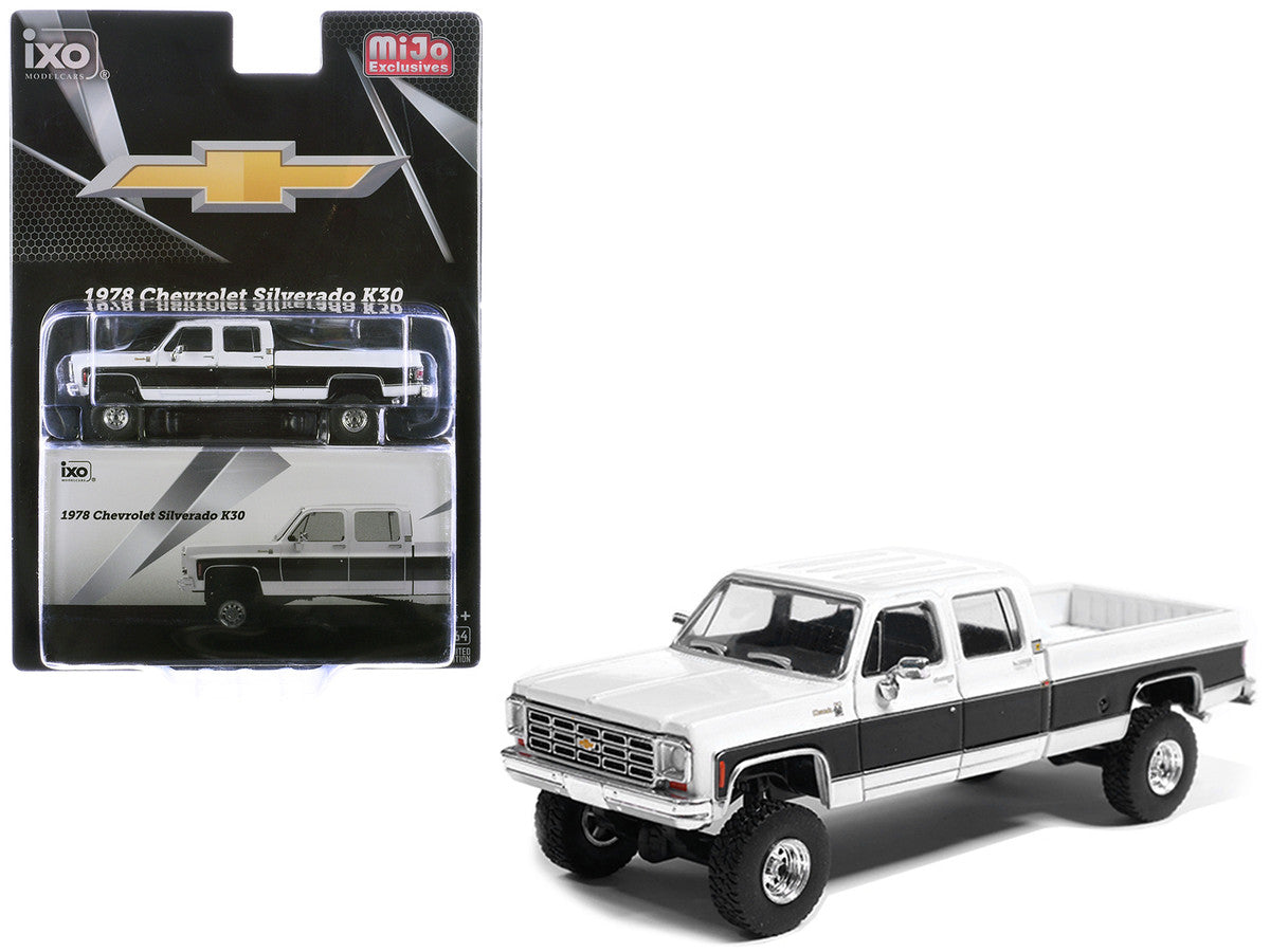 1978 Chevrolet Silverado K30 Crew Cab Pickup Truck White and Black 1/64 Diecast Model Car by IXO Models LuxuryLifeWay Online Store