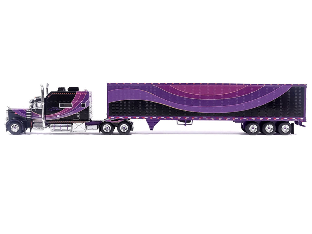 Peterbilt 379 Truck with Sleeper and Dry Goods Trailer "Night Moves" Black with Graphics "J1 Diecast" Series 1/64 Diecast Model by IXO Models LuxuryLifeWay Online Store