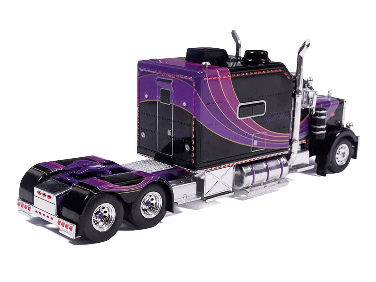 Peterbilt 379 Truck with Sleeper and Dry Goods Trailer "Night Moves" Black with Graphics "J1 Diecast" Series 1/64 Diecast Model by IXO Models LuxuryLifeWay Online Store