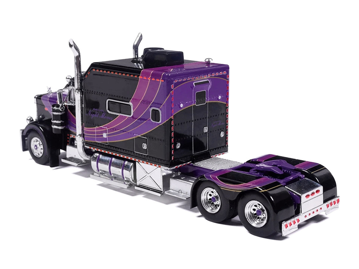 Peterbilt 379 Truck with Sleeper and Dry Goods Trailer "Night Moves" Black with Graphics "J1 Diecast" Series 1/64 Diecast Model by IXO Models LuxuryLifeWay Online Store